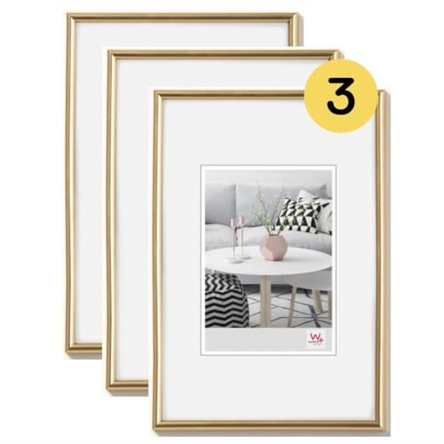 walther design Bilderrahmen gold 20 x 30 cm 3er Pack, Galeria Kunststoffrahmen KG030H3 von walther design