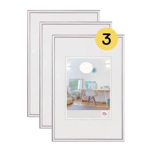 walther design Bilderrahmen silber 20 x 30 cm 3er Pack, New Lifestyle Kunststoffrahmen KV030S3 von walther design