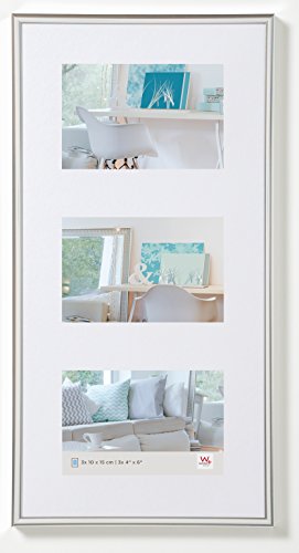 walther design Bilderrahmen silber 3x 10x15 cm Galerie mit Passepartout, New Lifestyle Kunststoffrahmen KV315S von walther design