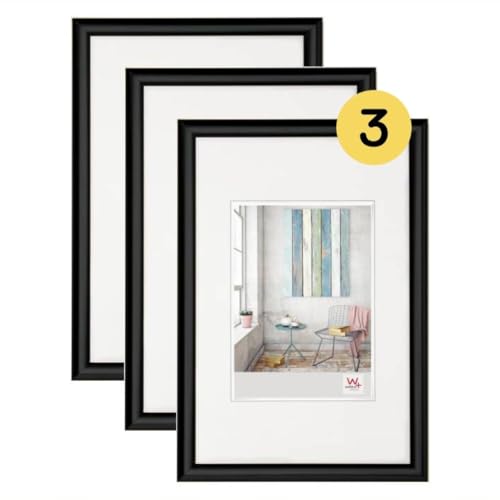 walther design Bilderrahmen schwarz 40 x 60 cm 3er Pack, Trendstyle Kunststoffrahmen KP460B3 von walther design