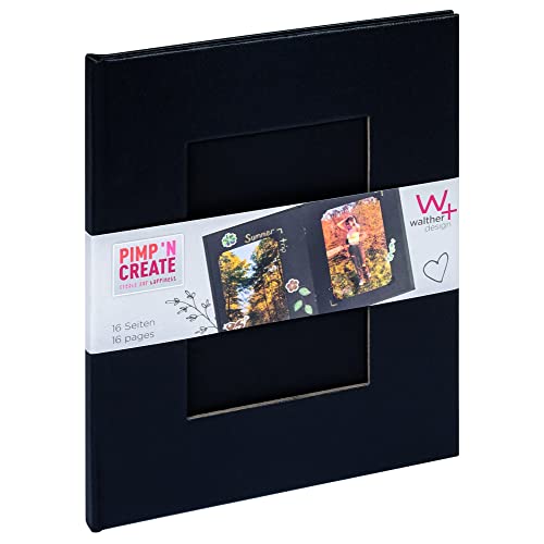 walther design Fotoalbum schwarz 16,5 x 20 cm mit Cover-Ausstanzung, PIMP AND CREATE FA-090-B von walther design