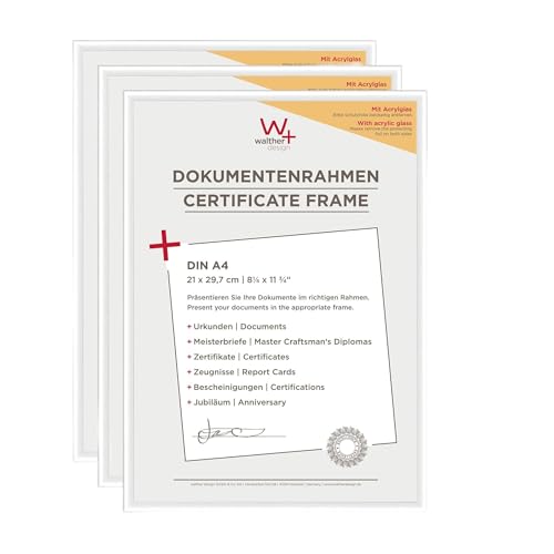 walther design Bilderrahmen weiss 21 x 29,7 cm (DIN A4) mit Kunstglas 3er Pack, New Lifestyle Kunststoffrahmen KVX130W3 von walther design