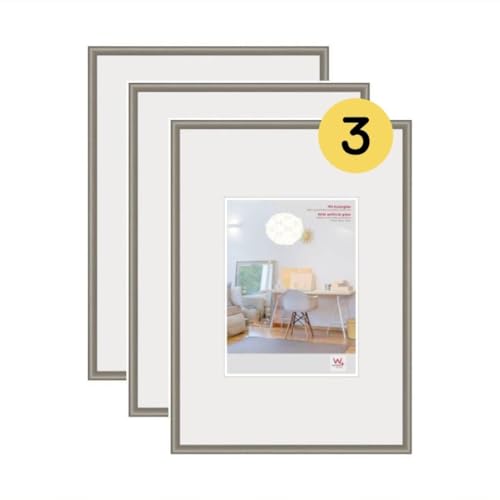 walther design Bilderrahmen stahl 40 x 60 cm mit Kunstglas 3er Pack, New Lifestyle Kunststoffrahmen KVX460D3 von walther design