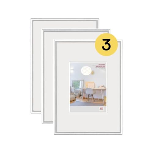 walther design Bilderrahmen silber 29,7 x 42 cm (DIN A3) mit Kunstglas 3er Pack, New Lifestyle Kunststoffrahmen KVX342S3 von walther design