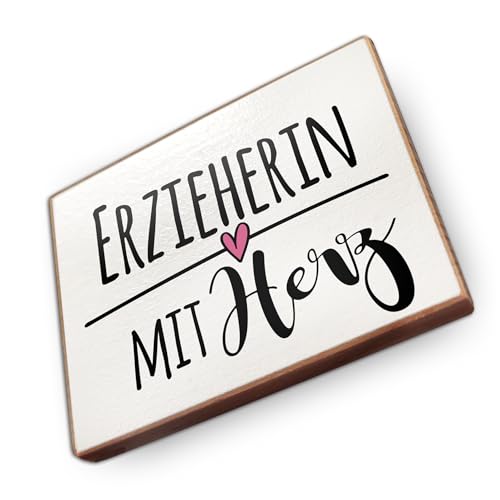 Magnet aus Buchenholz Kühlschrankmagnete mit Sprüchen (Erzieherin mit Herz) von wammi