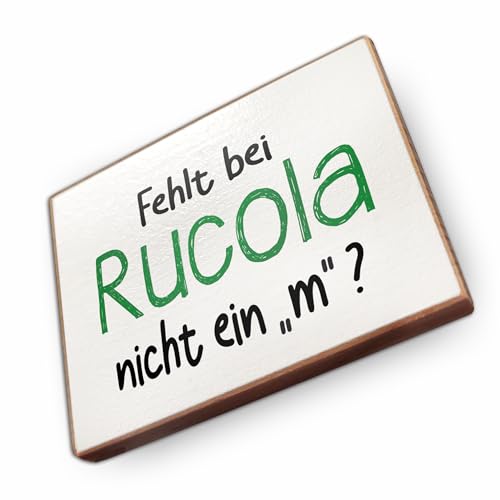 Magnet aus Buchenholz Kühlschrankmagnete mit Sprüchen (Fehlt bei Rucola Nicht EIN M?) von wammi