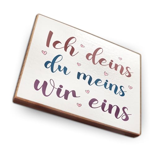 Magnet aus Buchenholz Kühlschrankmagnete mit Sprüchen (Ich deins du meins wir eins) von wammi