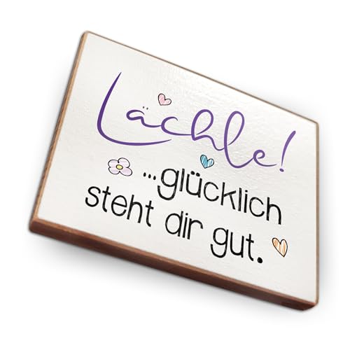 Magnet aus Buchenholz Kühlschrankmagnete mit Sprüchen (Lächle glücklich Steht dir gut) von wammi