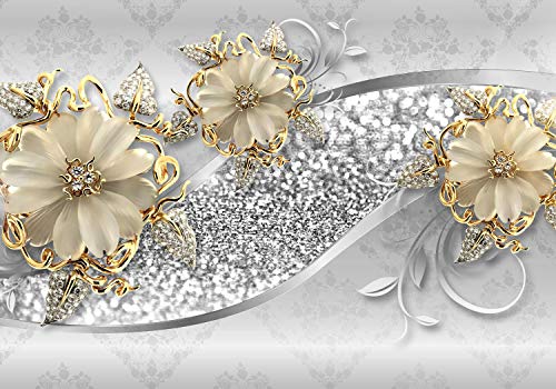 wandmotiv24 Fototapete Blumen Diamanten grau, XXL 400 x 280 cm - 8 Teile, Wanddeko, Wandbild, Wandtapete, Blüten Ornamente M3790 von wandmotiv24