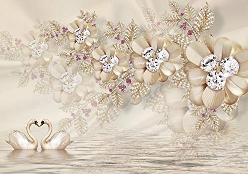 wandmotiv24 Fototapete Blumen Gold, XXL 400 x 280 cm - 8 Teile, Wanddeko, Wandbild, Wandtapete, Edel, Edelsteine, Wasser M1827 von wandmotiv24