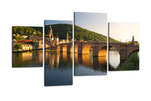 Leinwandbild Alte Brücke Heidelberg LW360 Wandbild, Bild auf Leinwand, 4 Teile, 180x115cm, Kunstdruck Canvas, XXL Bilder, Keilrahmenbild, fertig aufgespannt, Bild, Holzrahmen, Karl Theodor, Heidelberg, Brücke von wandmotiv24