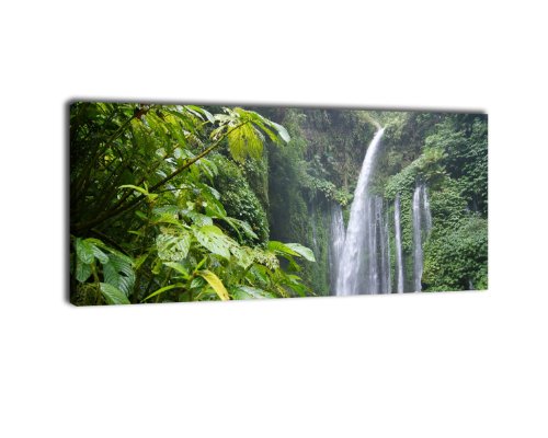 wandmotiv24 Leinwandbild Panorama Nr. 115 Dschungelwasserfall 100x40cm, Keilrahmenbild, Bild auf Leinwand, Natur Urwald Wasserfall von wandmotiv24
