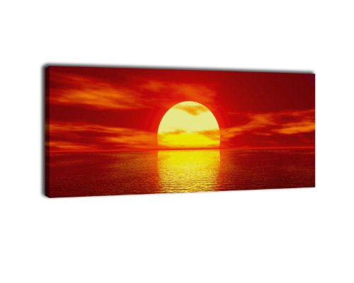 wandmotiv24 Leinwandbild Panorama Nr. 27 Roter Sonnenuntergang 100x40cm, Keilrahmenbild, Bild auf Leinwand, Kunstdruck Meer Sonne Abendrot von wandmotiv24