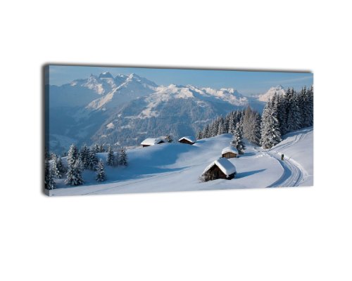 Leinwandbild Panorama Nr. 367 Winterwanderung 100x40cm, Bild auf Leinwand, Gebirge Winder Schnee von wandmotiv24