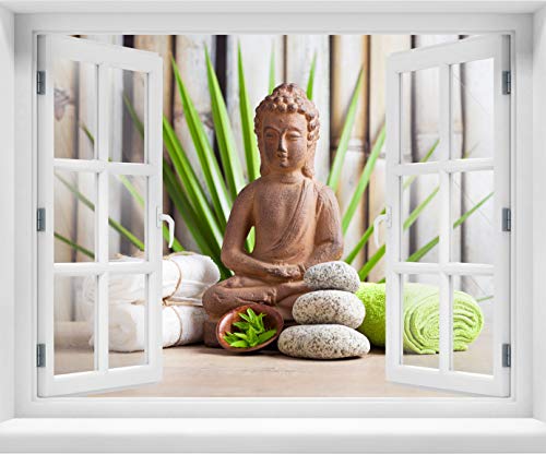 wandmotiv24 3D-Wandsticker Buddha und sauna, Design 03, 120x94cm (BxH), Aufkleber Wand-deko, Wandbild, 3D Effekt, Fenster, Mauer, Wandaufkleber, Sticker M0962 von wandmotiv24