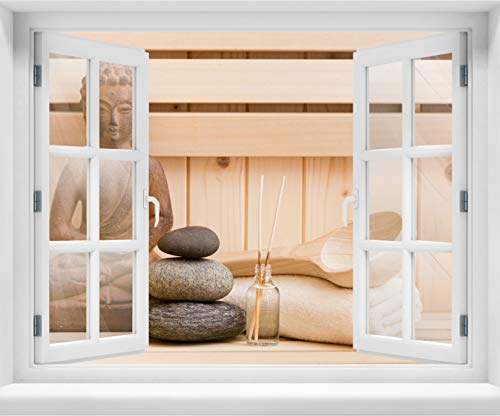 wandmotiv24 3D-Wandsticker Finnische Sauna, Wellness- und Wellnesszubehör, Design 03, 120x94cm (BxH), Aufkleber Wand-deko, Wandbild, 3D Effekt, Fenster, Mauer, Wandaufkleber, Sticker M0965 von wandmotiv24