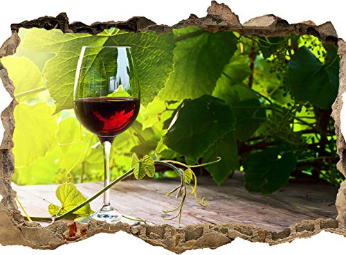 wandmotiv24 3D-Wandsticker Glas mit Rotwein im Weinberg, Design 01, 60x40cm (BxH), Aufkleber Wand-deko, Wandbild, 3D Effekt, Fenster, Mauer, Wandaufkleber, Sticker M0830 von wandmotiv24