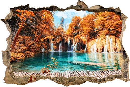 wandmotiv24 3D-Wandsticker Herbst-liche Wasserfälle, Natur, Wasser, Design 01, 120x90cm (BxH), Aufkleber Wand-deko, Wandbild, 3D Effekt, Fenster, Mauer, Wandaufkleber, Sticker M1077 von wandmotiv24