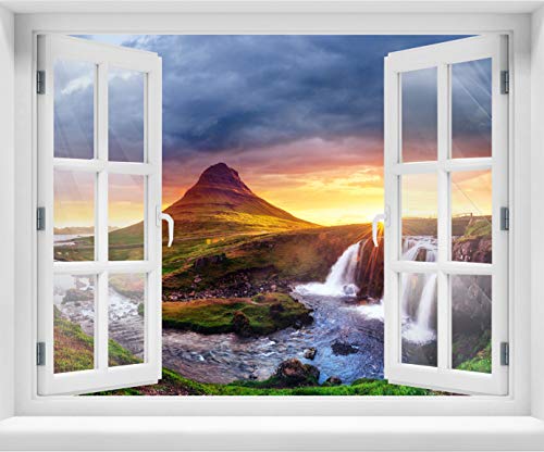 wandmotiv24 3D-Wandsticker Kirkjufell Berg, Island, Design 03, 120x94cm (BxH), Aufkleber Wand-deko, Wandbild, 3D Effekt, Fenster, Mauer, Wandaufkleber, Sticker M1038 von wandmotiv24