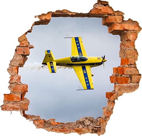 wandmotiv24 3D-Wandsticker Kunstflug Flugzeug, Gelb, Blau, Himmel, Design 02, 90x82cm (BxH), Aufkleber Wand-deko, Wandbild, 3D Effekt, Fenster, Mauer, Wandaufkleber, Sticker M1206 von wandmotiv24