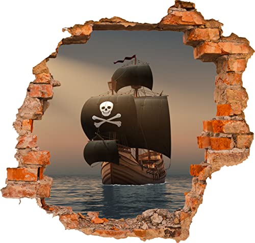 wandmotiv24 3D-Wandsticker Piratenschiff Comic, Meer, Schiff, Pirat, Design 02, 90x82cm (BxH), Aufkleber Wand-deko, Wandbild, 3D Effekt, Fenster, Mauer, Wandaufkleber, Sticker M1213 von wandmotiv24