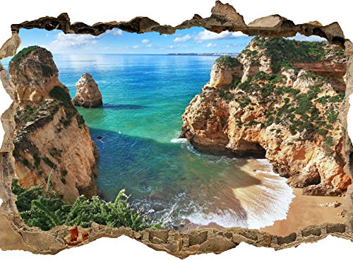 wandmotiv24 3D-Wandsticker Schöne Aussicht auf die Küste von Portugal, Design 01, 120x90cm (BxH), Aufkleber Wand-deko, Wandbild, 3D Effekt, Fenster, Mauer, Wandaufkleber, Sticker M0882 von wandmotiv24
