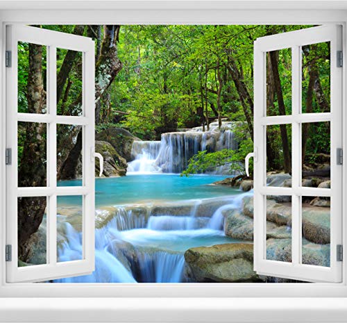 wandmotiv24 3D-Wandsticker Wasserfall im Wald, Design 03, 90x70cm (BxH), Aufkleber Wand-deko, Wandbild, 3D Effekt, Fenster, Mauer, Wandaufkleber, Sticker M0485 von wandmotiv24