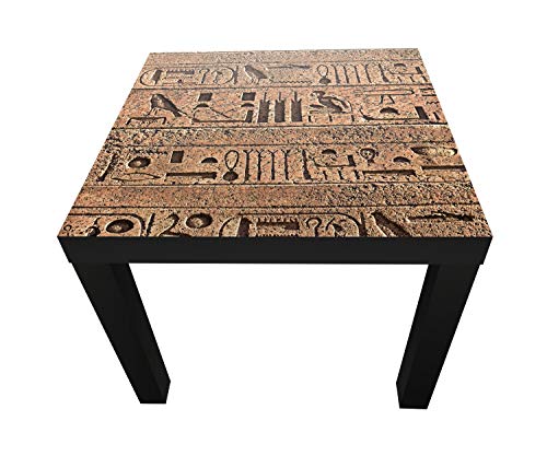 wandmotiv24 Beistelltisch Ägyptische Hieroglyphen auf Einer Alten Mauer Schwarz - Matt Kleiner Tisch als Deko, Holz-Tisch, Tischplatte Bedruckt, Couchtisch, Gartentisch, Kunstdruck M0806 von wandmotiv24