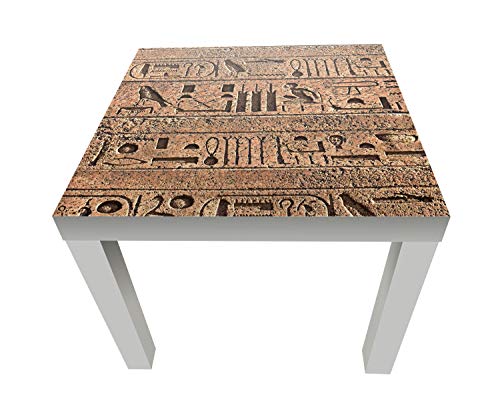 wandmotiv24 Beistelltisch Ägyptische Hieroglyphen auf Einer Alten Mauer Weiß - Matt Kleiner Tisch als Deko, Holz-Tisch, Tischplatte Bedruckt, Couchtisch, Gartentisch, Kunstdruck M0806 von wandmotiv24