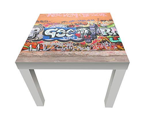 wandmotiv24 Beistelltisch Graffiti 1 Weiß - Hochglanz Kleiner Tisch als Deko, Holz-Tisch, Tischplatte Bedruckt, Couchtisch, Gartentisch, Kunstdruck M0025 von wandmotiv24