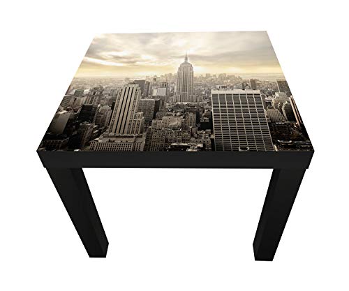wandmotiv24 Beistelltisch New York Skyline View Schwarz - Hochglanz Kleiner Tisch als Deko, Holz-Tisch, Tischplatte Bedruckt, Couchtisch, Gartentisch, Kunstdruck M0221 von wandmotiv24