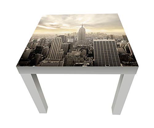 wandmotiv24 Beistelltisch New York Skyline View Weiß - Hochglanz Kleiner Tisch als Deko, Holz-Tisch, Tischplatte Bedruckt, Couchtisch, Gartentisch, Kunstdruck M0221 von wandmotiv24