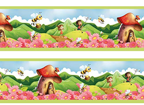 wandmotiv24 Bordüre Bergalm 260cm Breite - Selbstklebend Borte Tapetenbordüre Bordüren Borde Wandborde Kinder Biene Blumen M0017 von wandmotiv24
