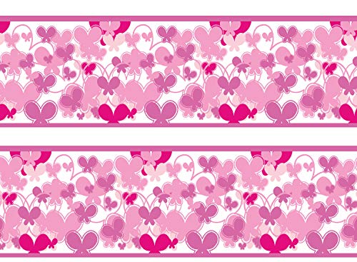 wandmotiv24 Bordüre Schmetterlinge Pink 260cm Breite - Selbstklebend Borte Tapetenbordüre Bordüren Borde Wandborde Muster rosa Mädchen M0028 von wandmotiv24