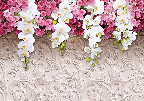 wandmotiv24 Fototapete 3D Blumen Orchideen Muster Stuck Relief, XL 350 x 245 cm - 7 Teile, Wanddeko, Wandbild, Wandtapete, Abstrakt Blüten Ornamente M6093 von wandmotiv24