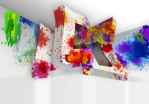 wandmotiv24 Fototapete 3D Effekt Farbkleckse bunt, XL 350 x 245 cm - 7 Teile, Wanddeko, Wandbild, Wandtapete, Abstrakt Raum M6108 von wandmotiv24