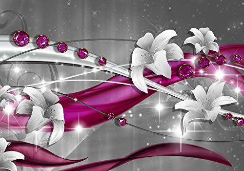 wandmotiv24 Fototapete Abstrakt Diamant Lilie Rosa, XL 350 x 245 cm - 7 Teile, Wanddeko, Wandbild, Wandtapete, Weiß, Blumen, Grau M1523 von wandmotiv24