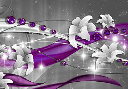 wandmotiv24 Fototapete Abstrakt Diamant Lilie Violett, XXL 400 x 280 cm - 8 Teile, Wanddeko, Wandbild, Wandtapete, Weiß, Blumen, Grau M1521 von wandmotiv24