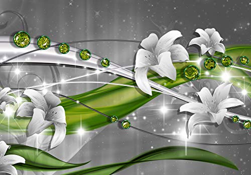 wandmotiv24 Fototapete Abstrakt Diamant Lilie grün, XL 350 x 245 cm - 7 Teile, Wanddeko, Wandbild, Wandtapete, Weiß, Blumen, Grau M1519 von wandmotiv24