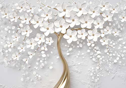 wandmotiv24 Fototapete Baum Weiß 1, 200 x 140cm - selbstklebende Strukturtapete, Wanddeko, Wandbild, Wandtapete, Gold, Wand, Blumen M1805 von wandmotiv24