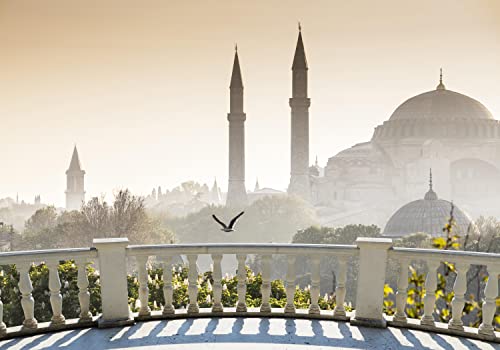 wandmotiv24 Fototapete Blick vom Balkon - Istanbul Blaue Moschee, L 300 x 210 cm - 6 Teile, Wanddeko, Wandbild, Wandtapete, Raumerweiterung, Stadt M0606 von wandmotiv24
