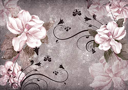 wandmotiv24 Fototapete Blüten Beton Ornament Rosa, XXL 400 x 280 cm - 8 Teile, Wanddeko, Wandbild, Wandtapete, Blumen, Weiß M1640 von wandmotiv24