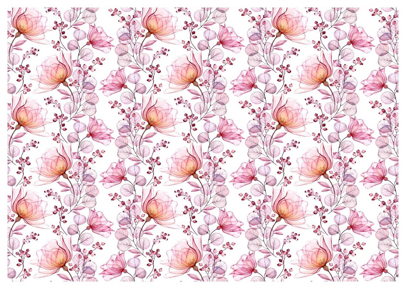 wandmotiv24 Fototapete Blüten Malerei Blätter Natur, strukturiert, Wandtapete, Motivtapete, matt, Vinyltapete, selbstklebend von wandmotiv24