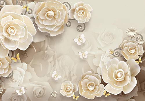 wandmotiv24 Fototapete Blume Rose Schmetterling, XXL 400 x 280 cm - 8 Teile, Wanddeko, Wandbild, Wandtapete, Floral, Ranken, Muster M1131 von wandmotiv24