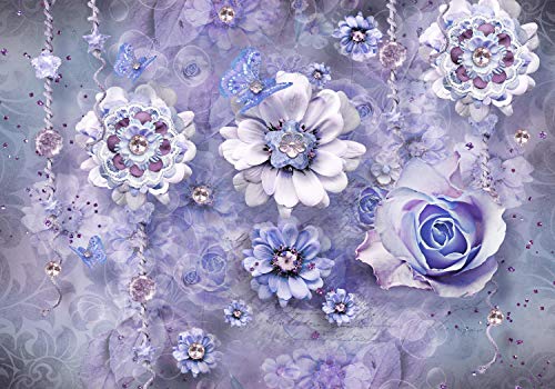 wandmotiv24 Fototapete Blumen Ornament Vintage flieder, XXL 400 x 280 cm - 8 Teile, Fototapeten, Wandbild, Motivtapeten, Vlies-Tapeten, Rosen, Diamanten, Schmetterling M1401 von wandmotiv24