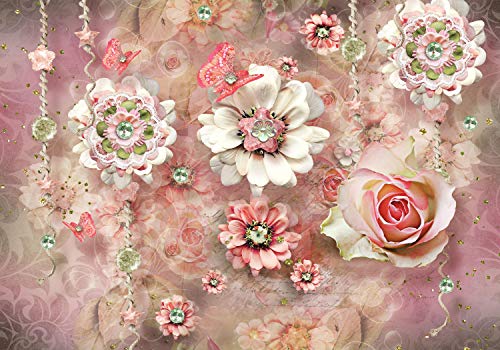 wandmotiv24 Fototapete Blumen Ornament Vintage rosa, XS 150 x 105cm - 3 Teile, Wanddeko, Wandbild, Wandtapete, Rosen, Diamant, Schmetterling M1299 von wandmotiv24