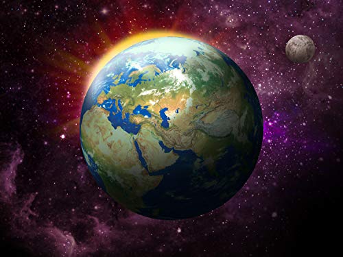 wandmotiv24 Fototapete Erde, Mond und Sonne, M 250 x 175 cm - 5 Teile, Wanddeko, Wandbild, Wandtapete, Weltall, Erde, Mond M0697 von wandmotiv24