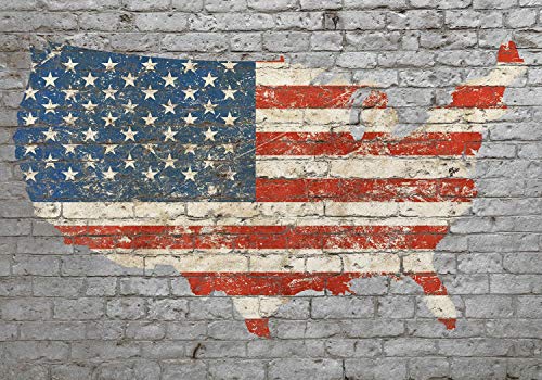 wandmotiv24 Fototapete Flagge Amerika Ziegelwand Landform, 300 x 210 cm - selbstklebende Vliestapete 150g, Wanddeko, Wandbild, Wandtapete, Steinwand USA Länderflagge Ziegel M5863 von wandmotiv24