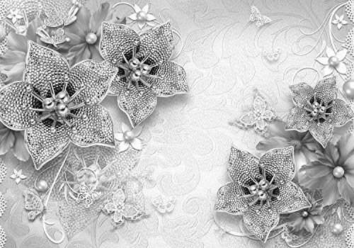 wandmotiv24 Fototapete Grau Orchidee Diamant, XL 350 x 245 cm - 7 Teile, Wanddeko, Wandbild, Wandtapete, Metallic, Schmetterlinge Blumen M1317 von wandmotiv24