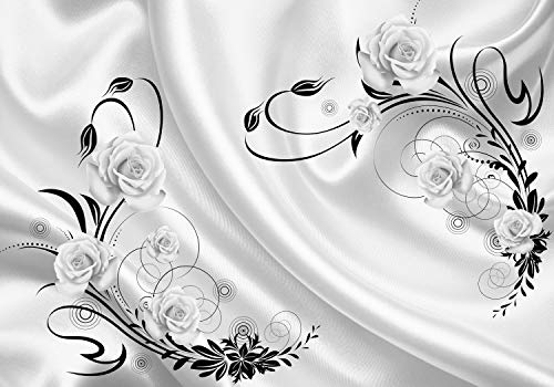 wandmotiv24 Fototapete Grau Rosen Ornamenten, XL 350 x 245 cm - 7 Teile, Wanddeko, Wandbild, Wandtapete, Blumen, Ranke,Blüten M4096 von wandmotiv24